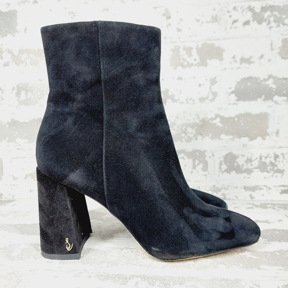 Sam Edelman Codie Black Suede Leather Block Heel Ankle Boots  M372 - Picture 4 of 12